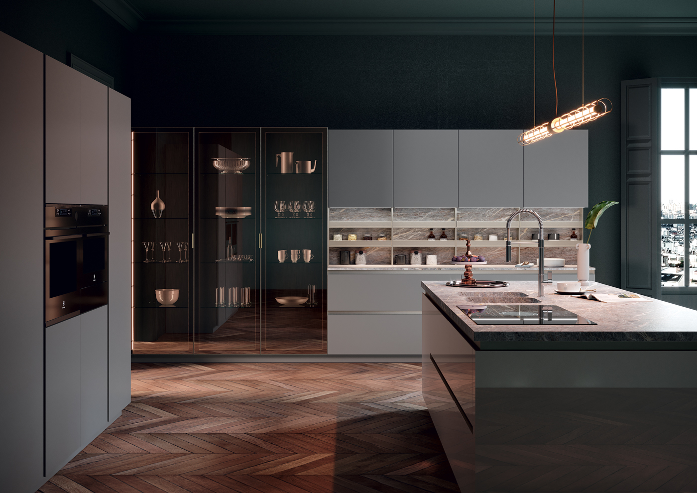 Febal Casa Cucina Charme ante vetro con telaio alluminio 032 033
