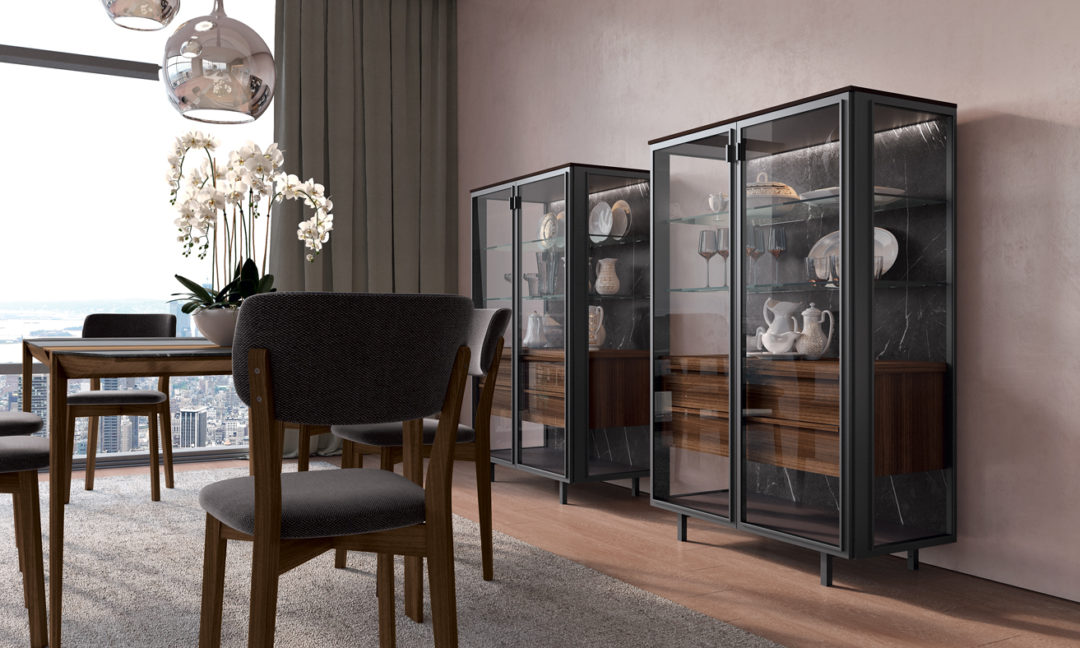 Febal Casa Madia Aurora in vetro e metallo grigio 306 307